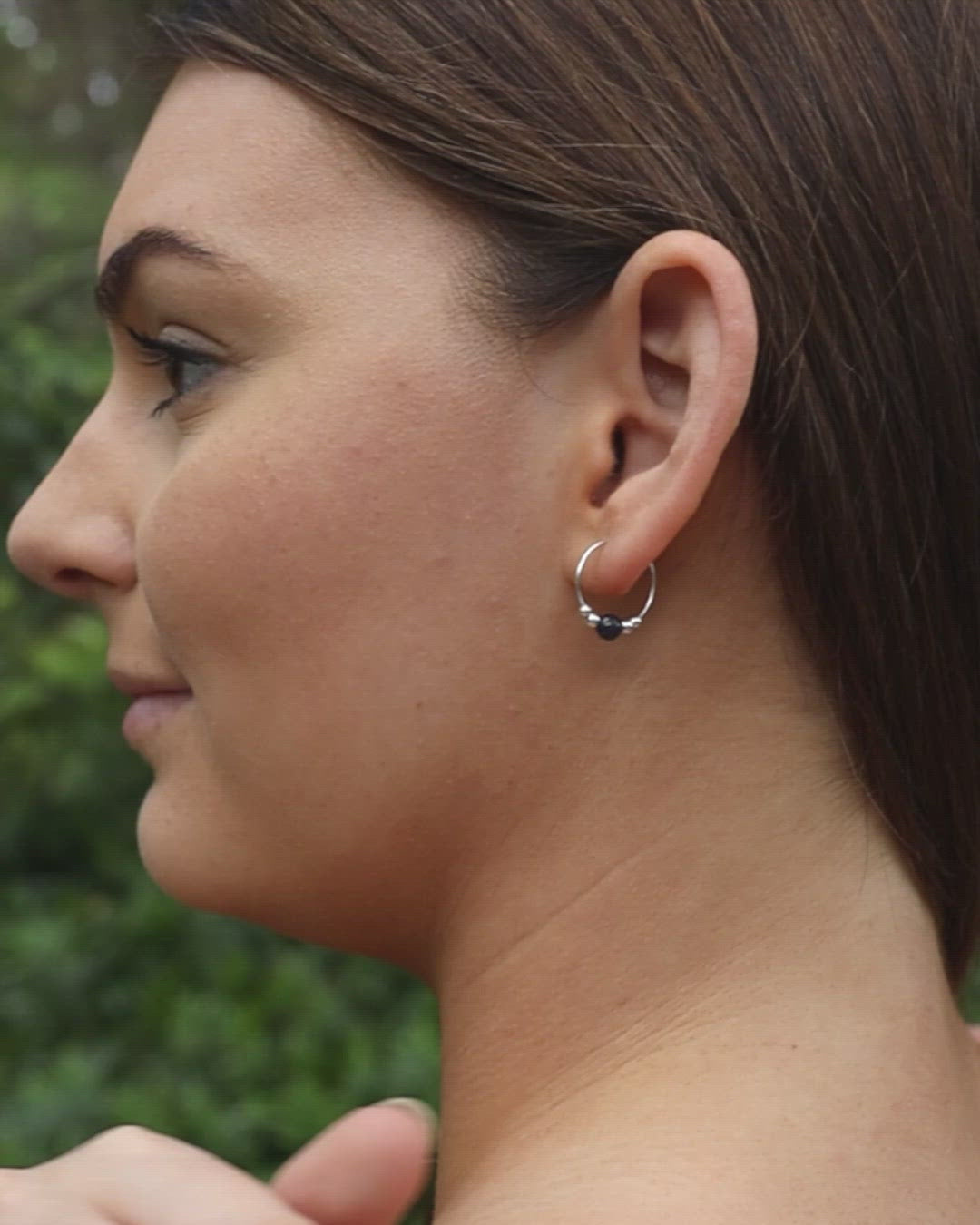 Tiny Black Onyx Bead Hoop Earrings