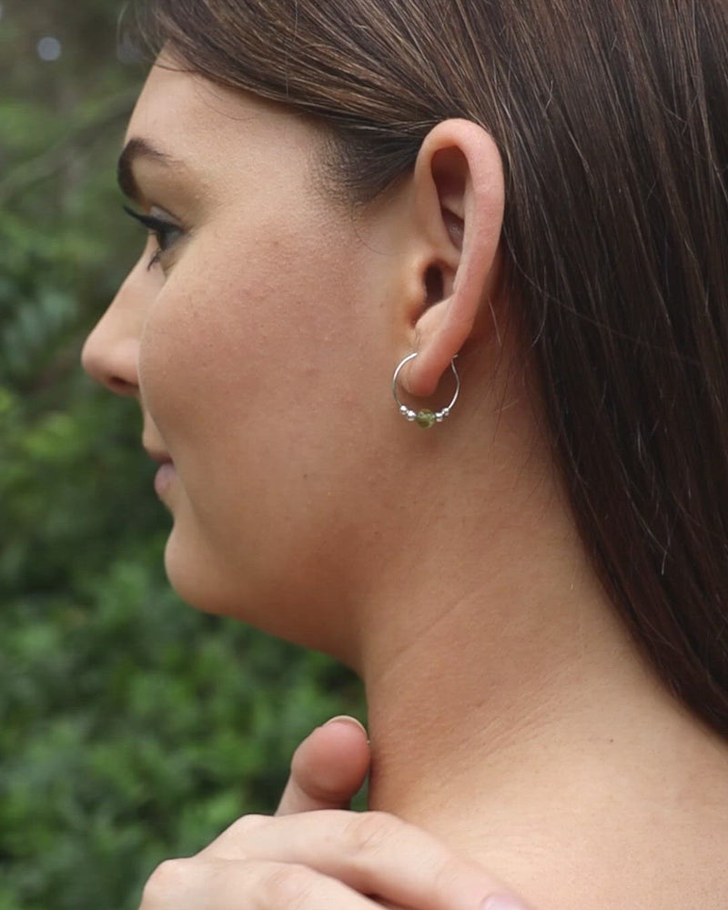 Tiny Peridot Gemstone Bead Hoop Earrings