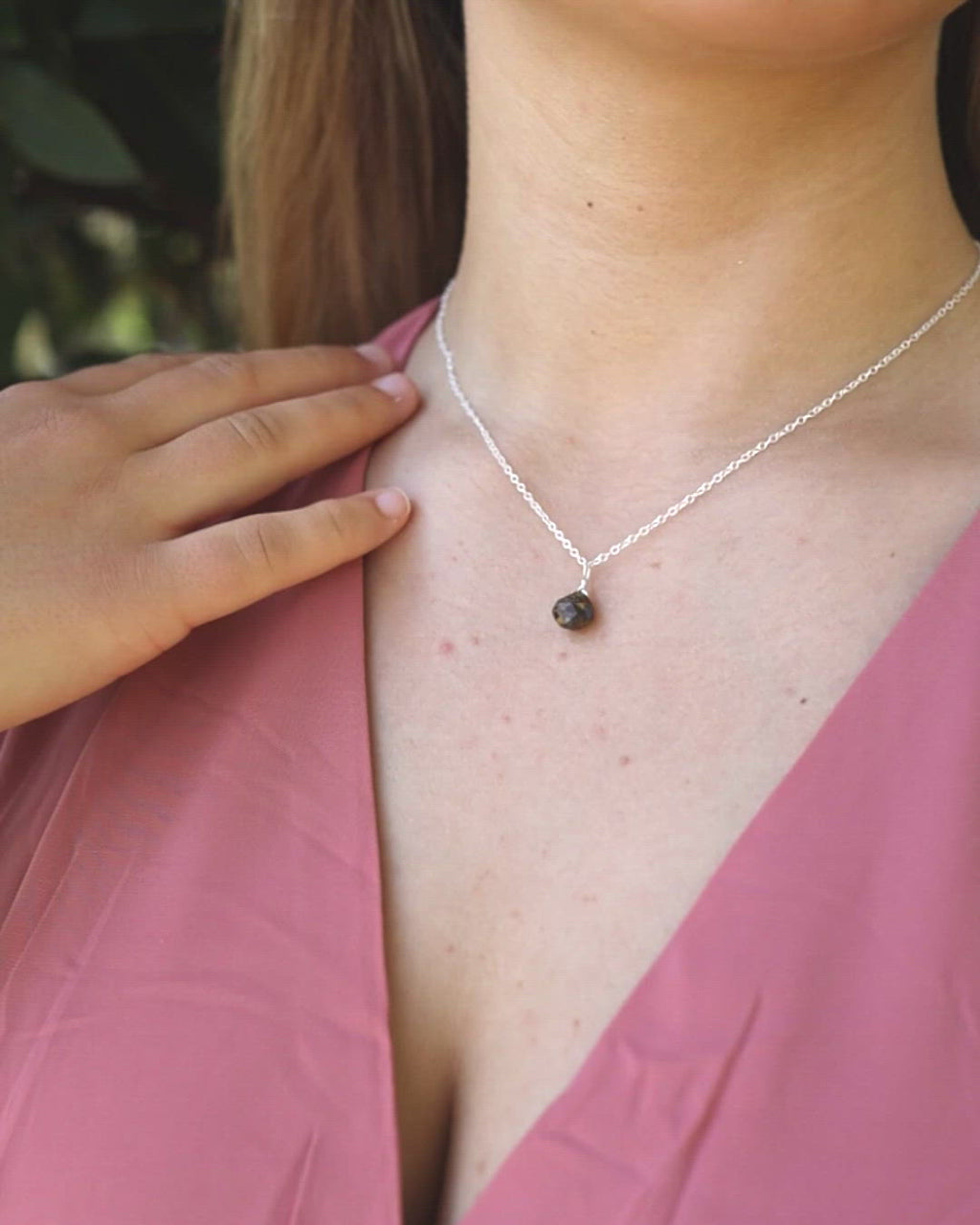 Tiny Tiger's Eye Teardrop Crystal Pendant Necklace