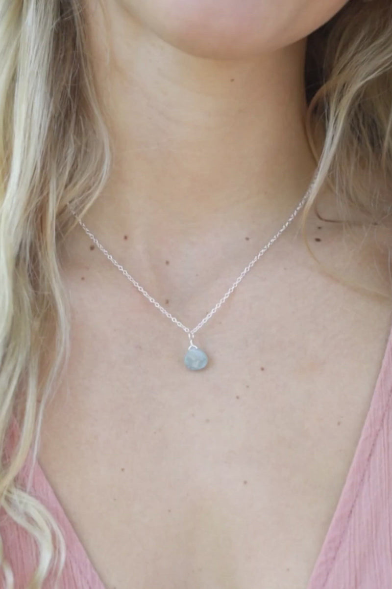 Tiny Aquamarine Teardrop Crystal Pendant Necklace