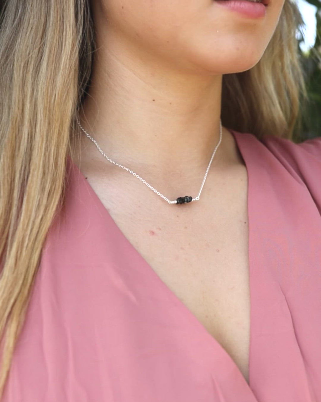 Obsidian Chip Bead Bar Necklace