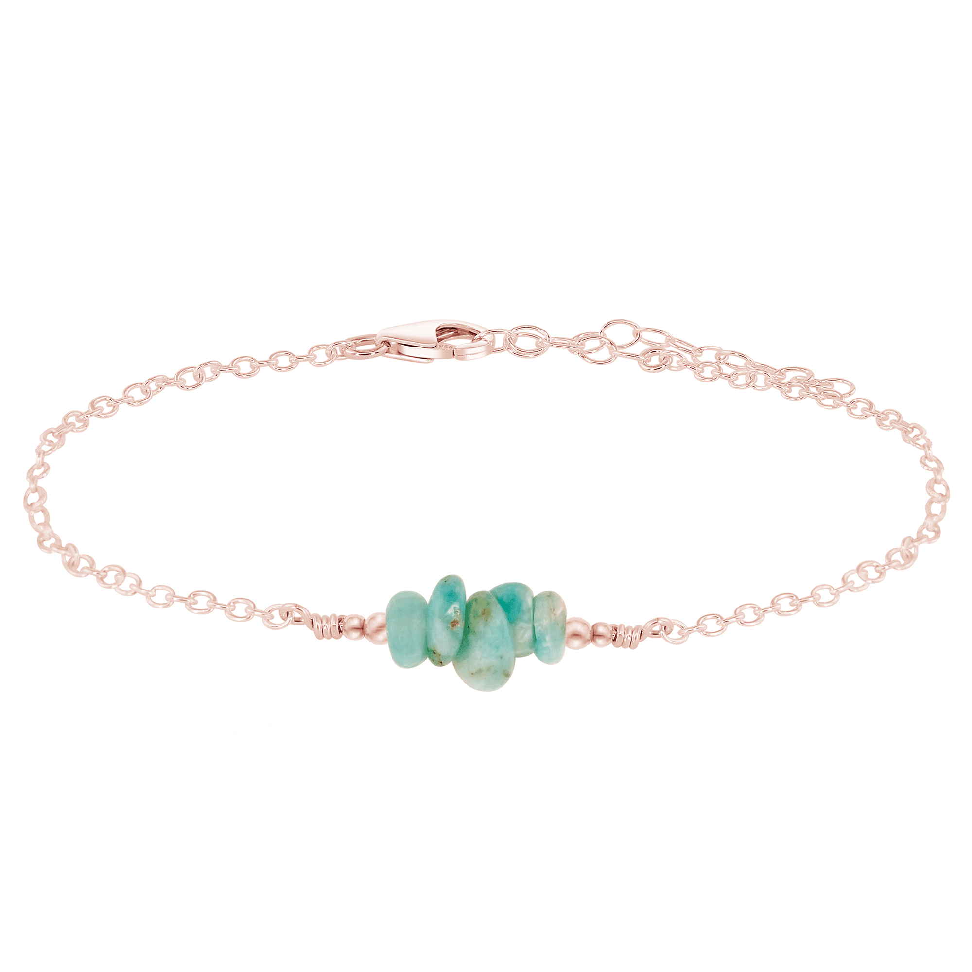 Amazonite Chip Bead Bar Anklet - Amazonite Chip Bead Bar Anklet - 14k Rose Gold Fill - Luna Tide Handmade Crystal Jewellery
