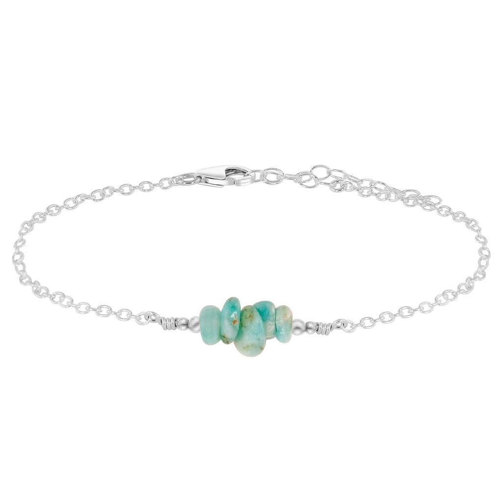 Amazonite Chip Bead Bar Anklet - Amazonite Chip Bead Bar Anklet - Sterling Silver - Luna Tide Handmade Crystal Jewellery