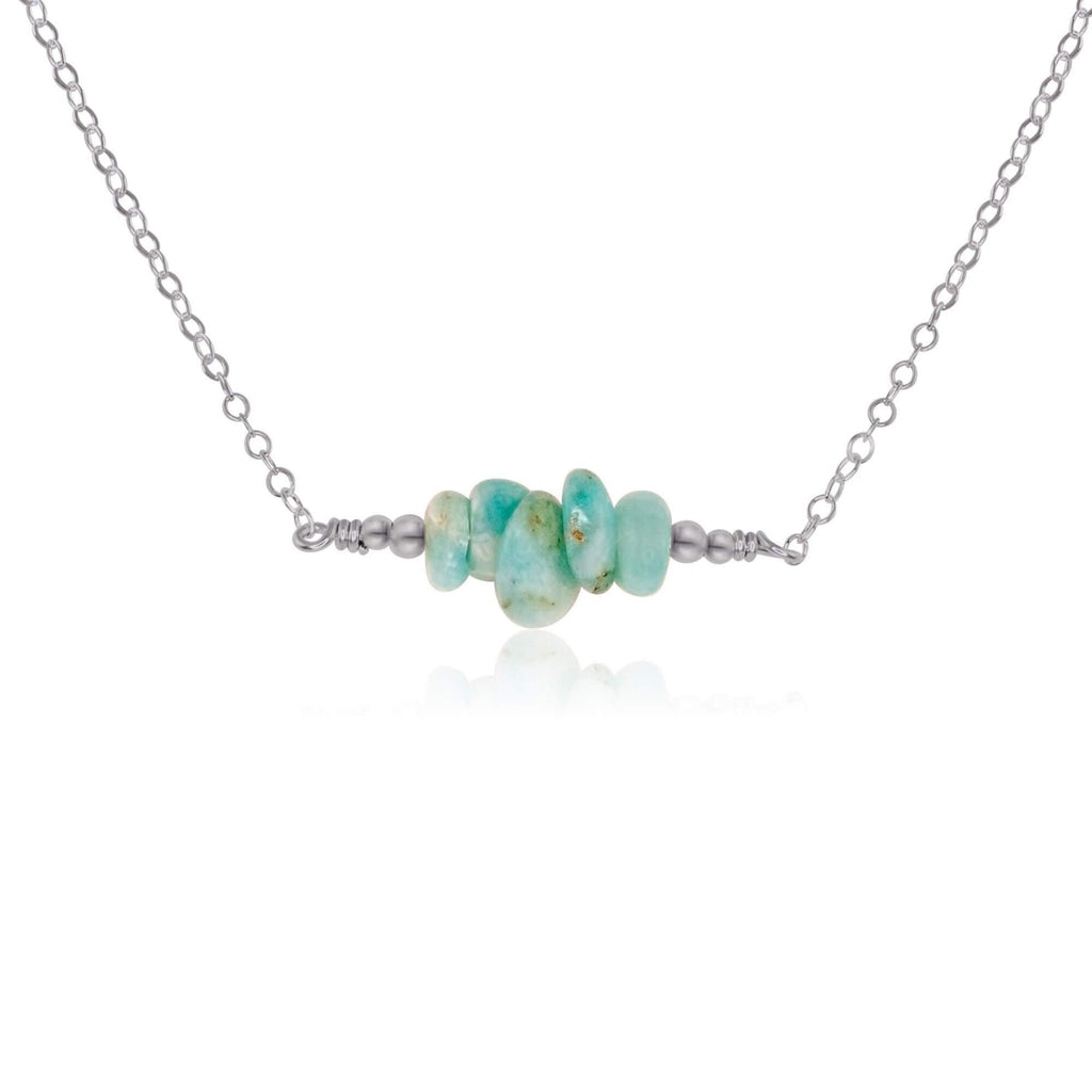 Amazonite Chip Bead Bar Necklace - Amazonite Chip Bead Bar Necklace - Stainless Steel - Luna Tide Handmade Crystal Jewellery