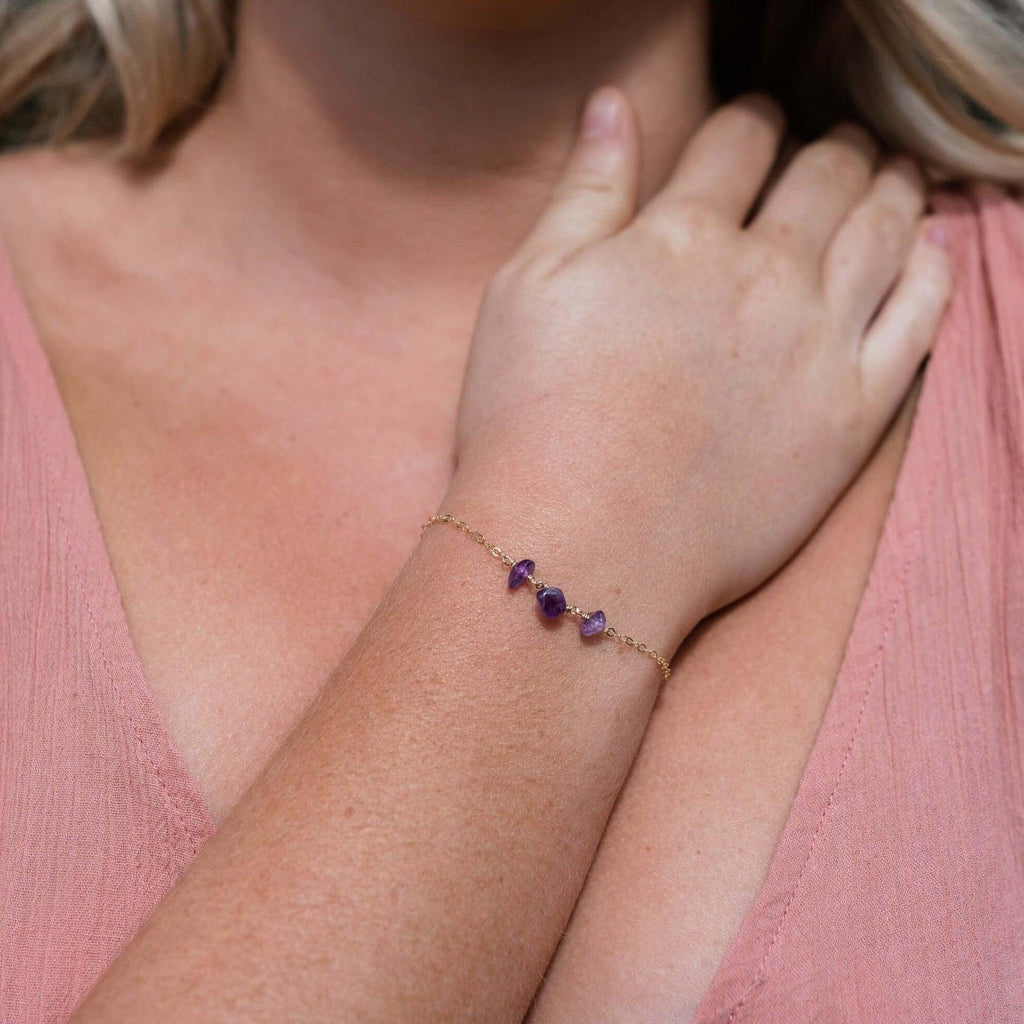 Amethyst Beaded Chain Bracelet - Amethyst Beaded Chain Bracelet - Sterling Silver - Luna Tide Handmade Crystal Jewellery