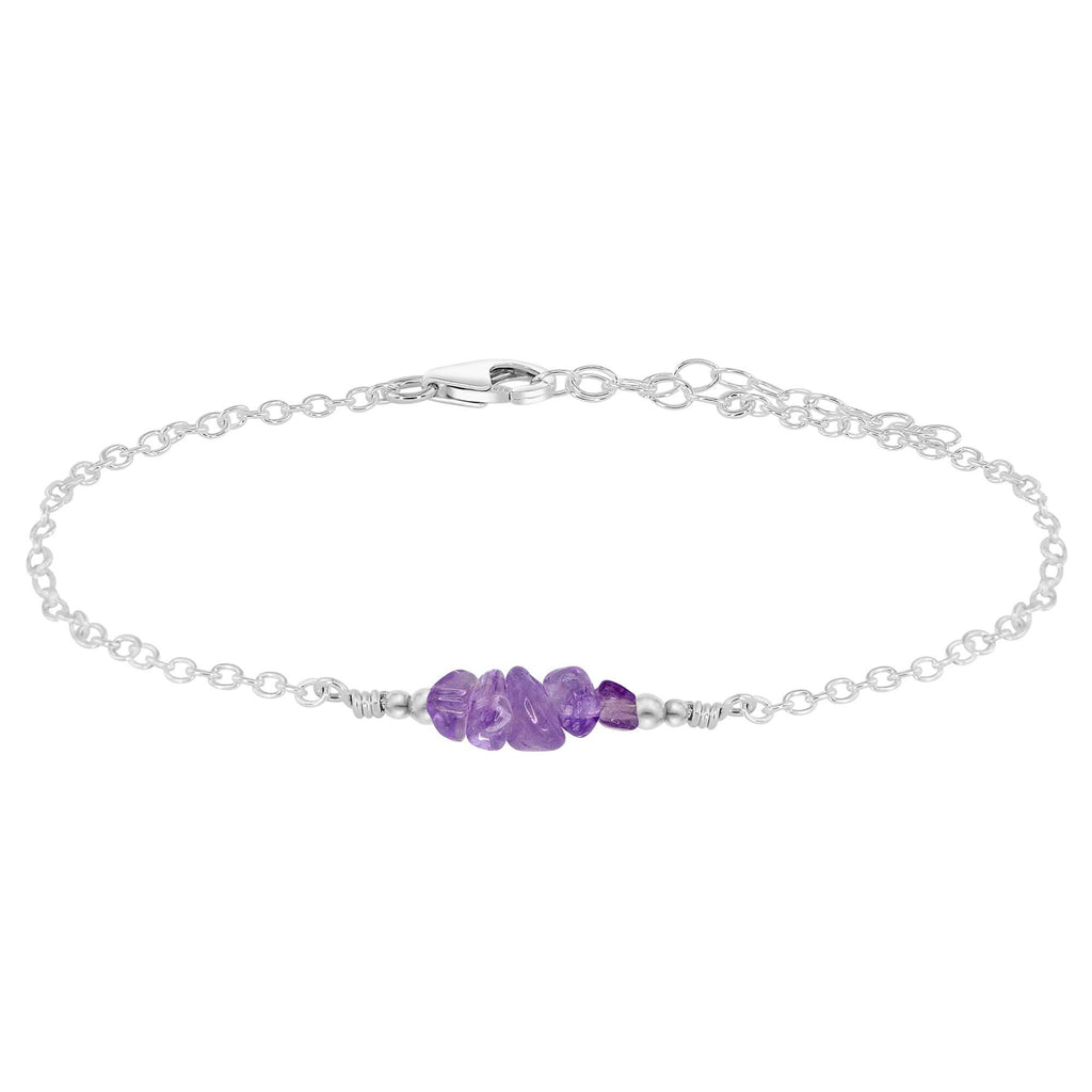 Amethyst Chip Bead Bar Anklet - Amethyst Chip Bead Bar Anklet - Sterling Silver - Luna Tide Handmade Crystal Jewellery