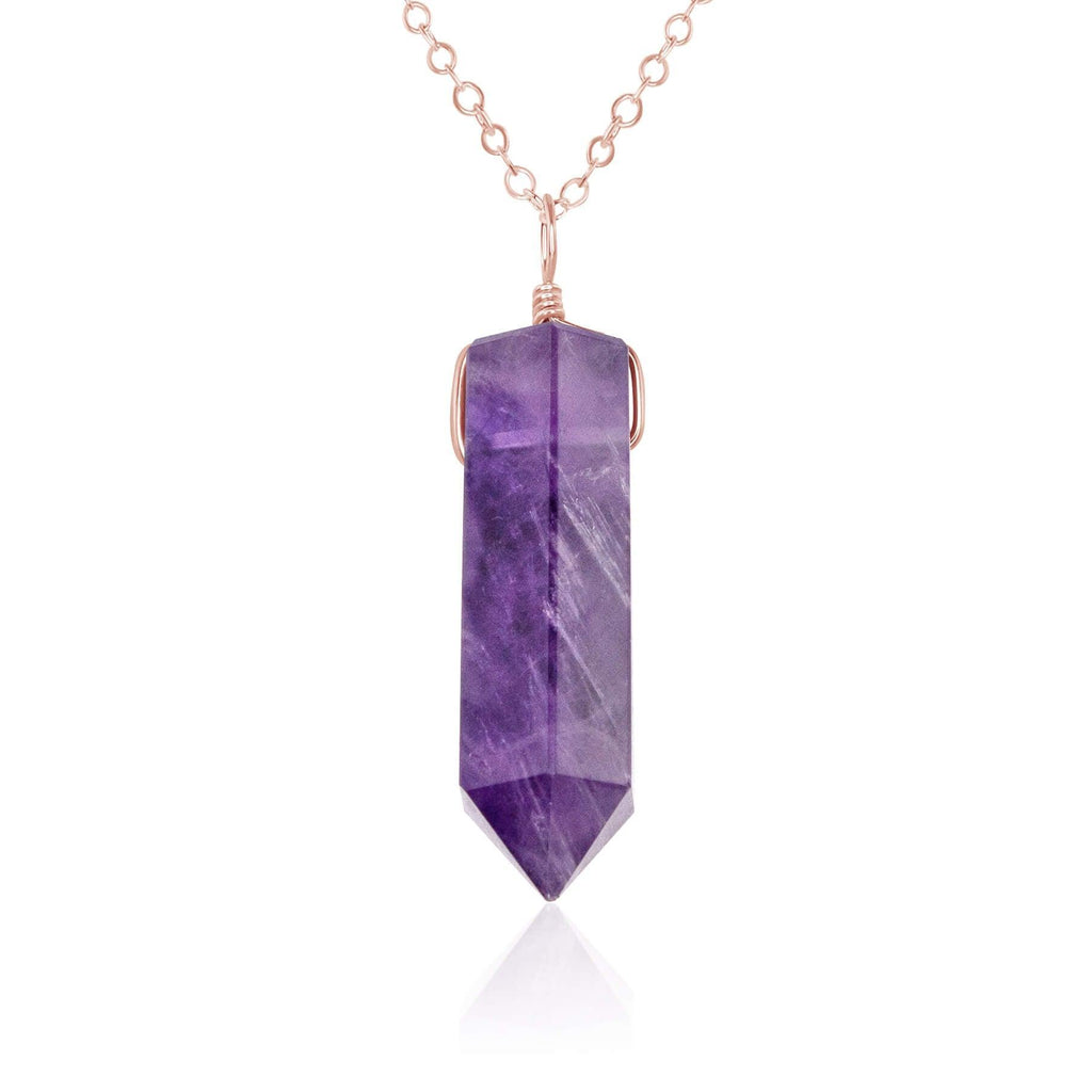 Amethyst Crystal Generator Point Pendant Necklace - Amethyst Crystal Generator Point Pendant Necklace - 14k Rose Gold Fill / Cable - Luna Tide Handmade Crystal Jewellery