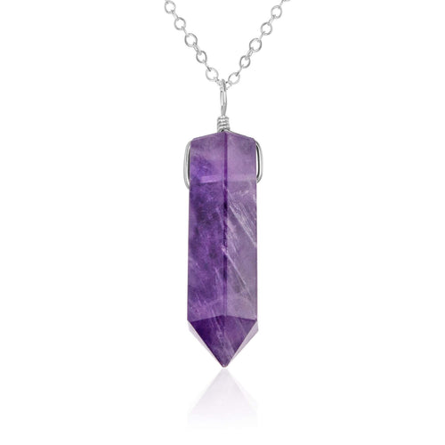 Amethyst Crystal Generator Point Pendant Necklace - Amethyst Crystal Generator Point Pendant Necklace - Sterling Silver / Cable - Luna Tide Handmade Crystal Jewellery