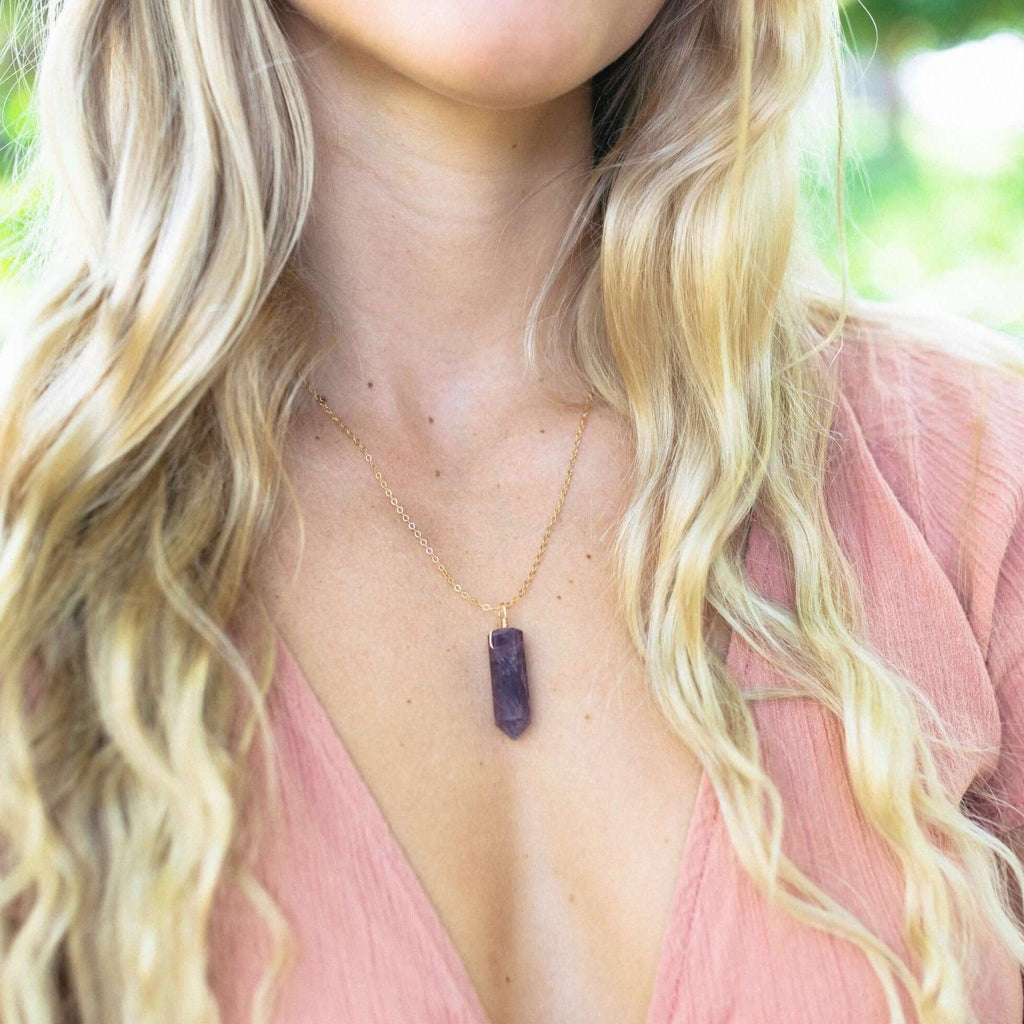 Amethyst Crystal Generator Point Pendant Necklace - Amethyst Crystal Generator Point Pendant Necklace - Sterling Silver / Cable - Luna Tide Handmade Crystal Jewellery