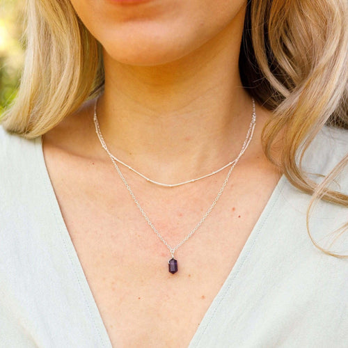 Amethyst Double Terminated Crystal Chain Layered Choker Necklace - Amethyst Double Terminated Crystal Chain Layered Choker Necklace - Sterling Silver - Luna Tide Handmade Crystal Jewellery