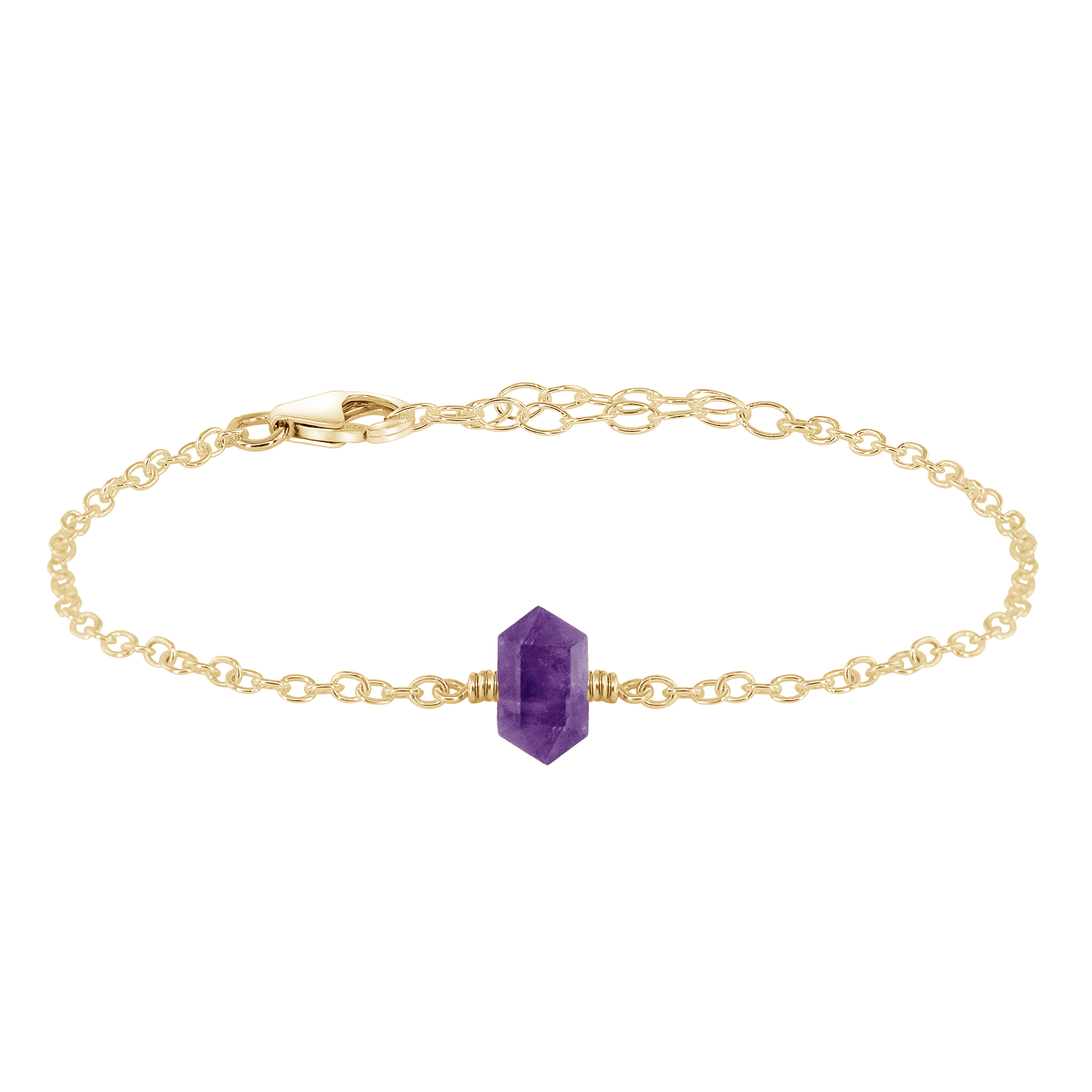 Amethyst Double Terminated Mini Crystal Point Bracelet - Amethyst Double Terminated Mini Crystal Point Bracelet - 14k Gold Fill - Luna Tide Handmade Crystal Jewellery