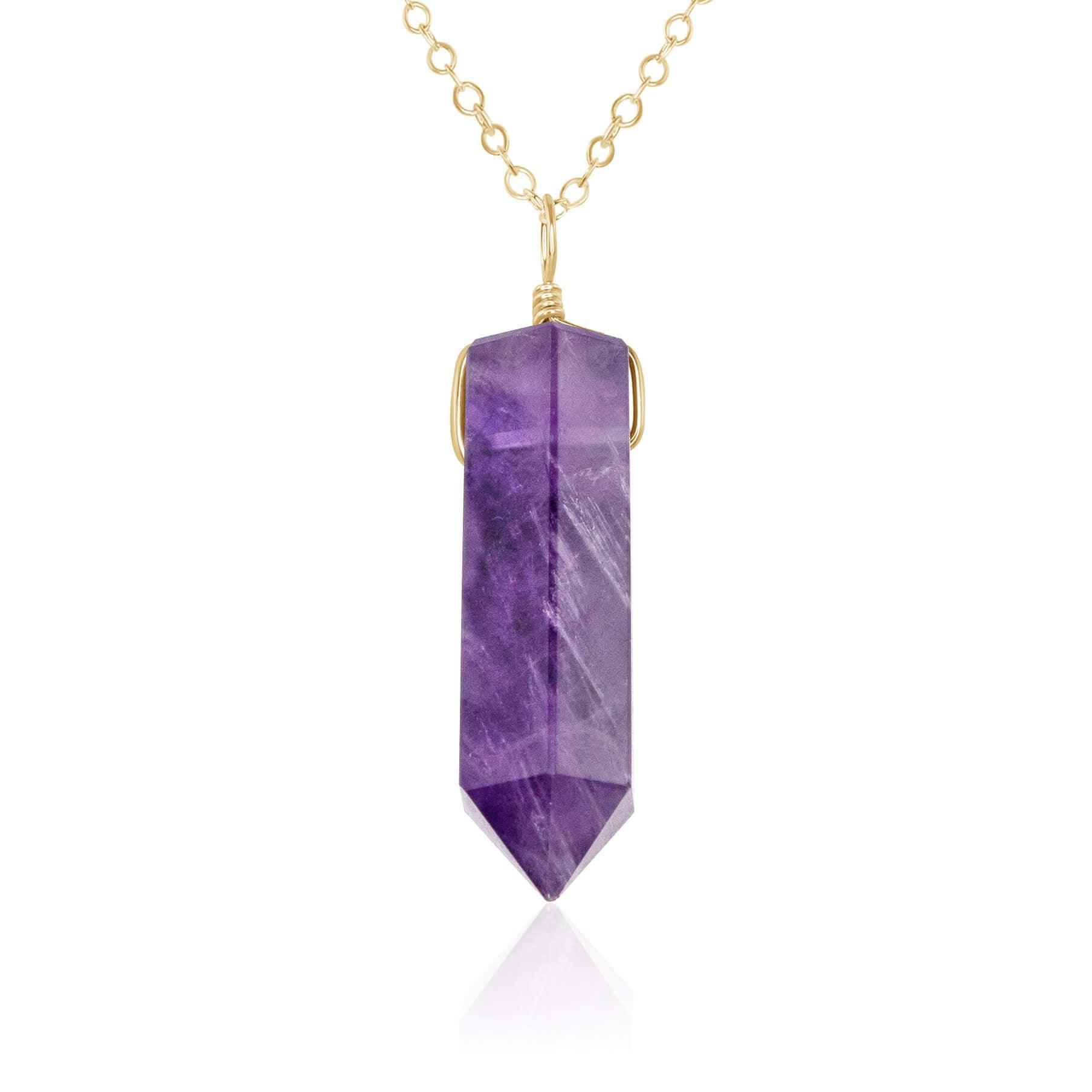 Amethyst Gemstone Generator Tower Point Pendant Necklace - Amethyst Gemstone Generator Tower Point Pendant Necklace - 14k Gold Fill / Cable - Luna Tide Handmade Crystal Jewellery