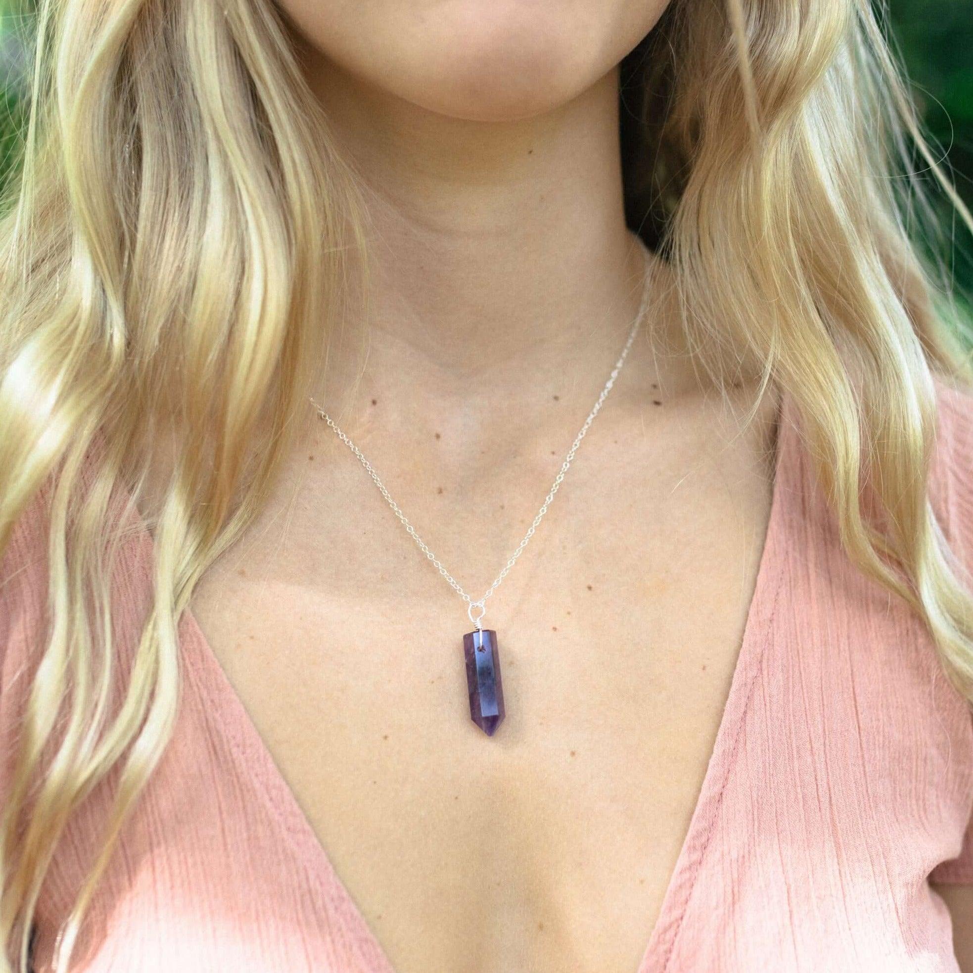 Amethyst Gemstone Generator Tower Point Pendant Necklace - Amethyst Gemstone Generator Tower Point Pendant Necklace - Sterling Silver / Satellite - Luna Tide Handmade Crystal Jewellery