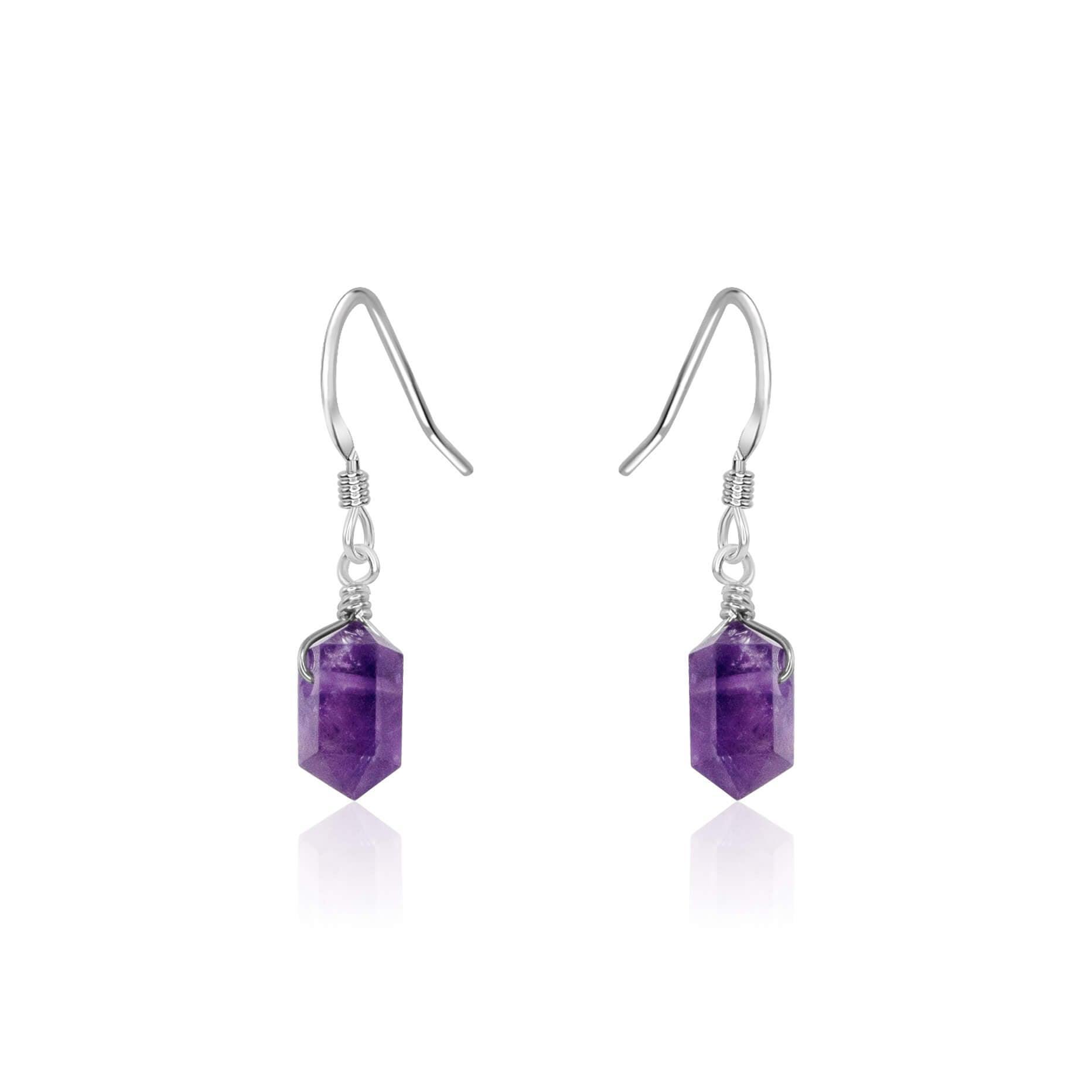 Amethyst Mini Double Terminated Crystal Point Dangle Drop Earrings - Amethyst Mini Double Terminated Crystal Point Dangle Drop Earrings - Sterling Silver - Luna Tide Handmade Crystal Jewellery