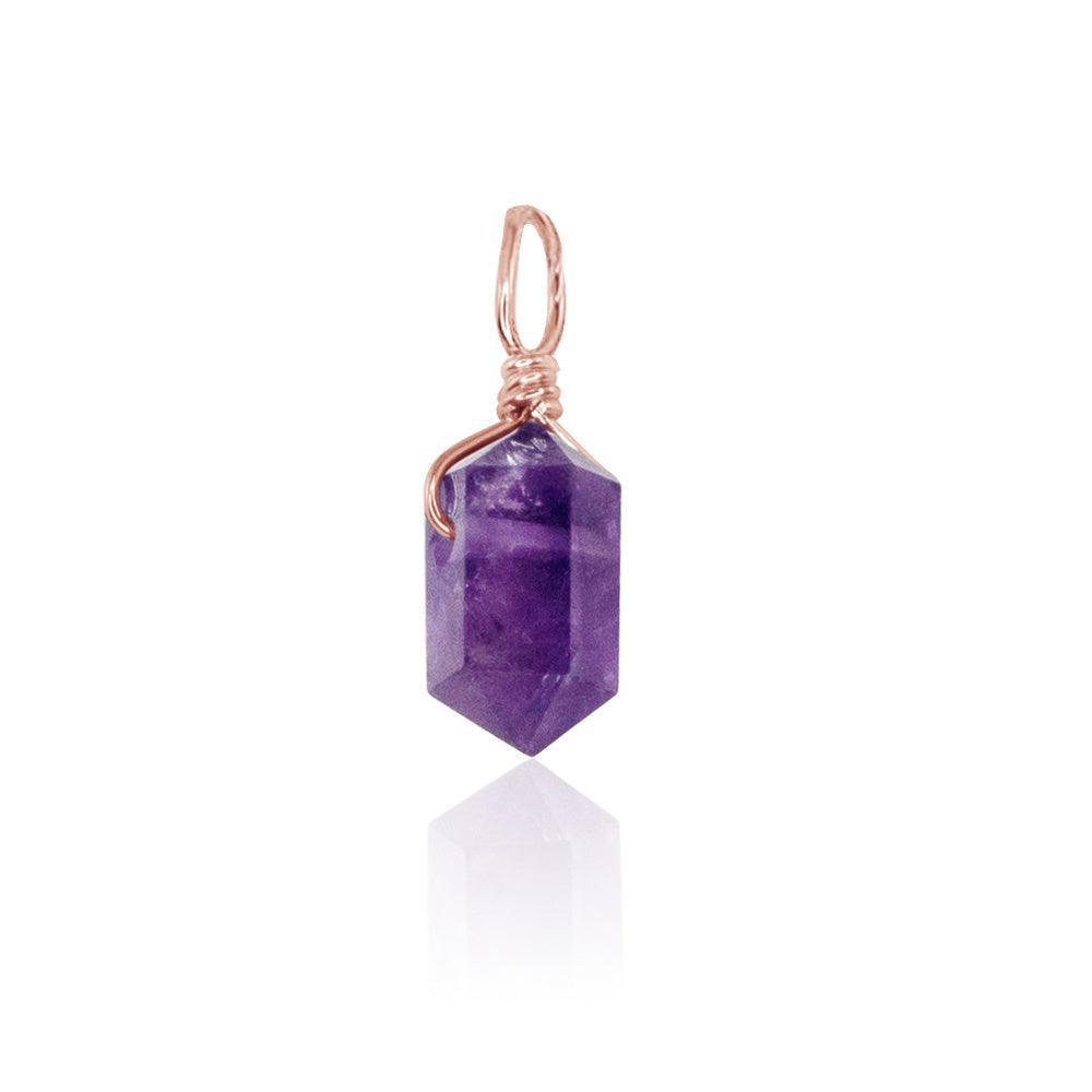 Amethyst Mini Double Terminated Crystal Point Pendant - Amethyst Mini Double Terminated Crystal Point Pendant - 14k Rose Gold Fill - Luna Tide Handmade Crystal Jewellery