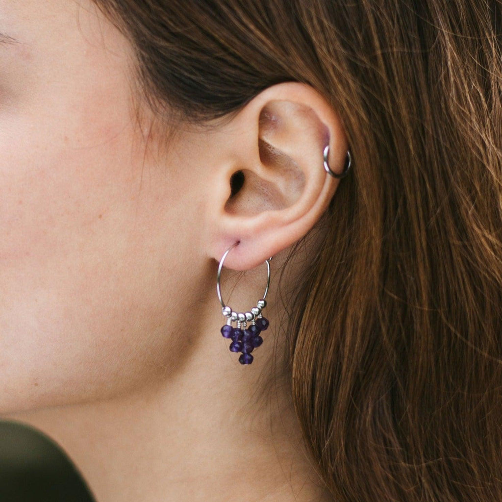 Amethyst Statement Hoop Earrings - Amethyst Statement Hoop Earrings - Sterling Silver - Luna Tide Handmade Crystal Jewellery