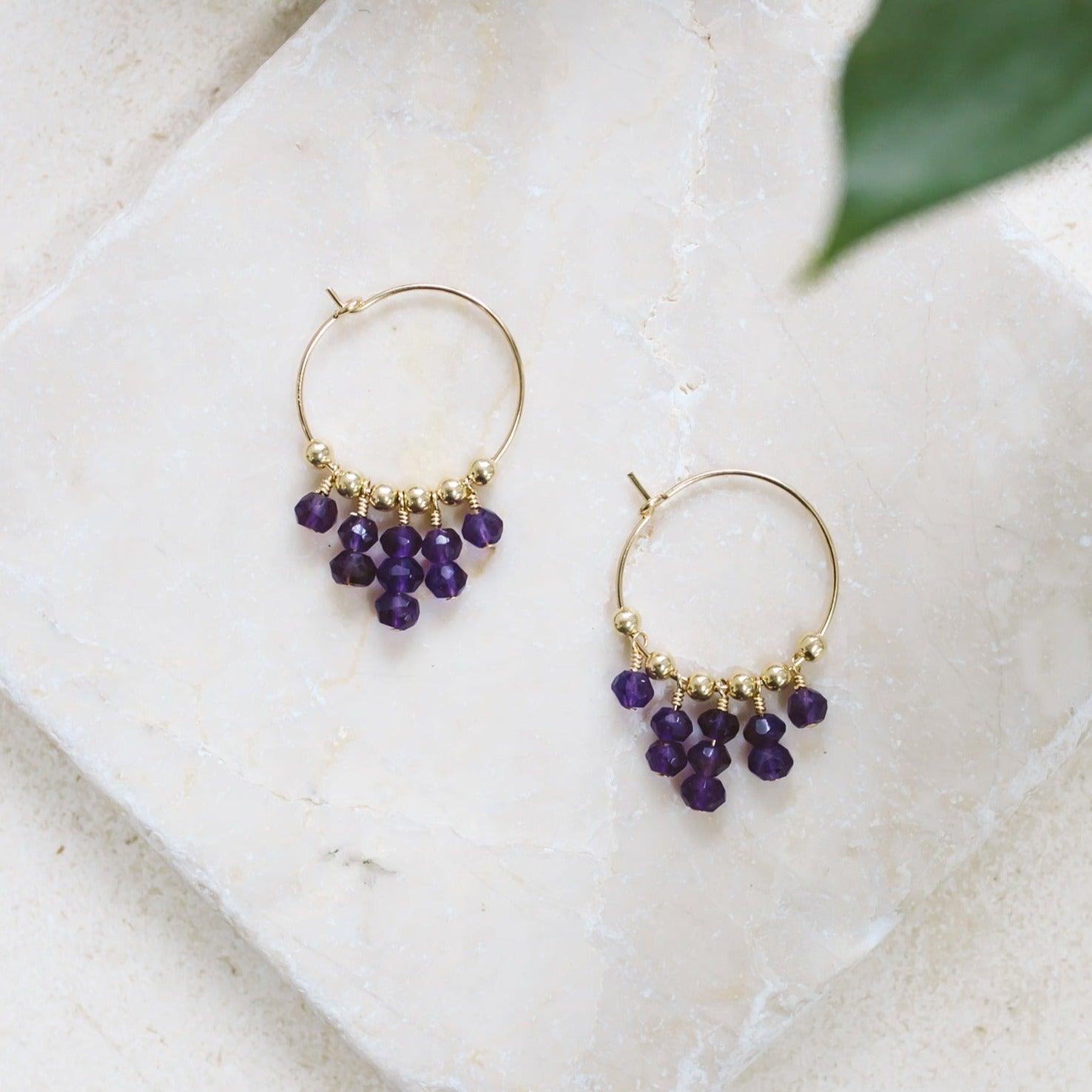 Amethyst Statement Hoop Earrings - Amethyst Statement Hoop Earrings - Sterling Silver - Luna Tide Handmade Crystal Jewellery