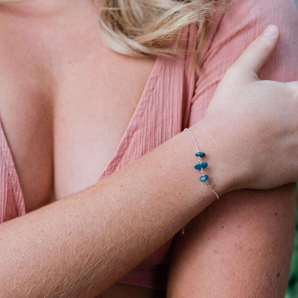 Apatite Beaded Chain Bracelet - Apatite Beaded Chain Bracelet - Sterling Silver - Luna Tide Handmade Crystal Jewellery