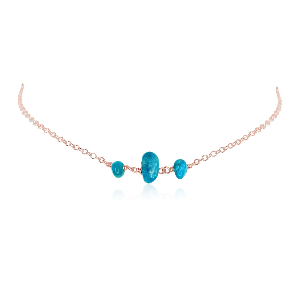 Apatite Beaded Chain Choker Necklace - Apatite Beaded Chain Choker Necklace - 14k Rose Gold Fill - Luna Tide Handmade Crystal Jewellery
