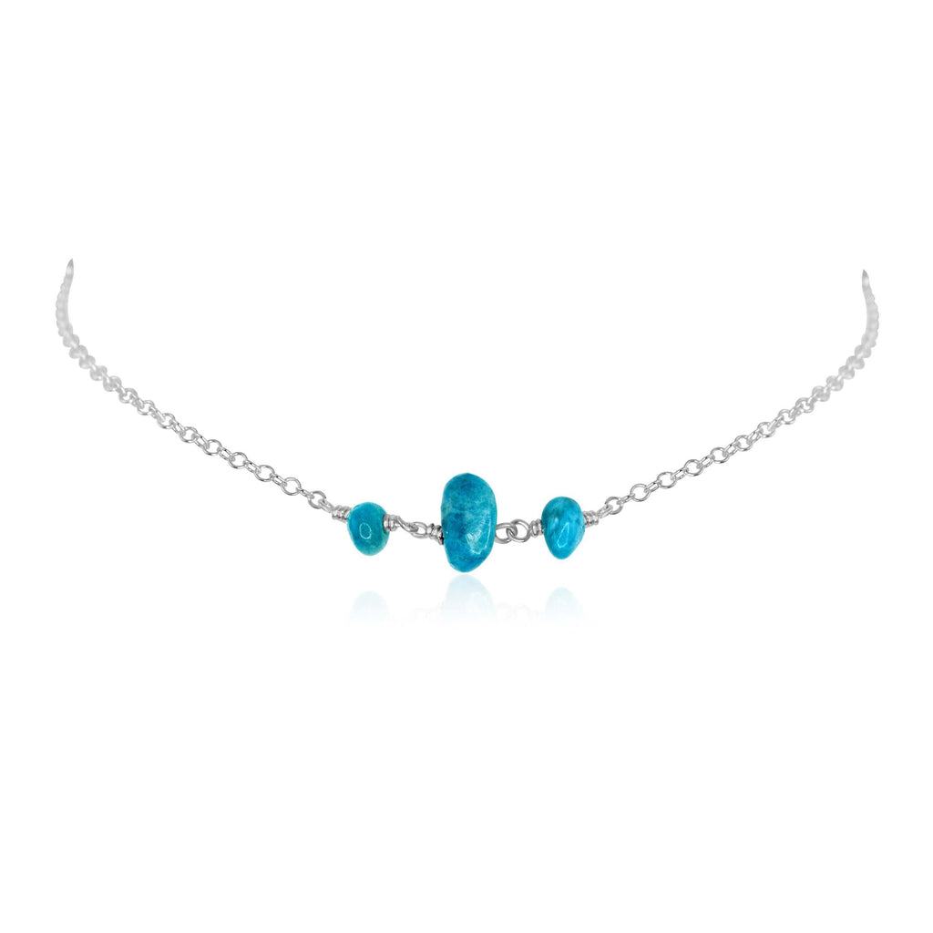 Apatite Beaded Chain Choker Necklace - Apatite Beaded Chain Choker Necklace - Sterling Silver - Luna Tide Handmade Crystal Jewellery