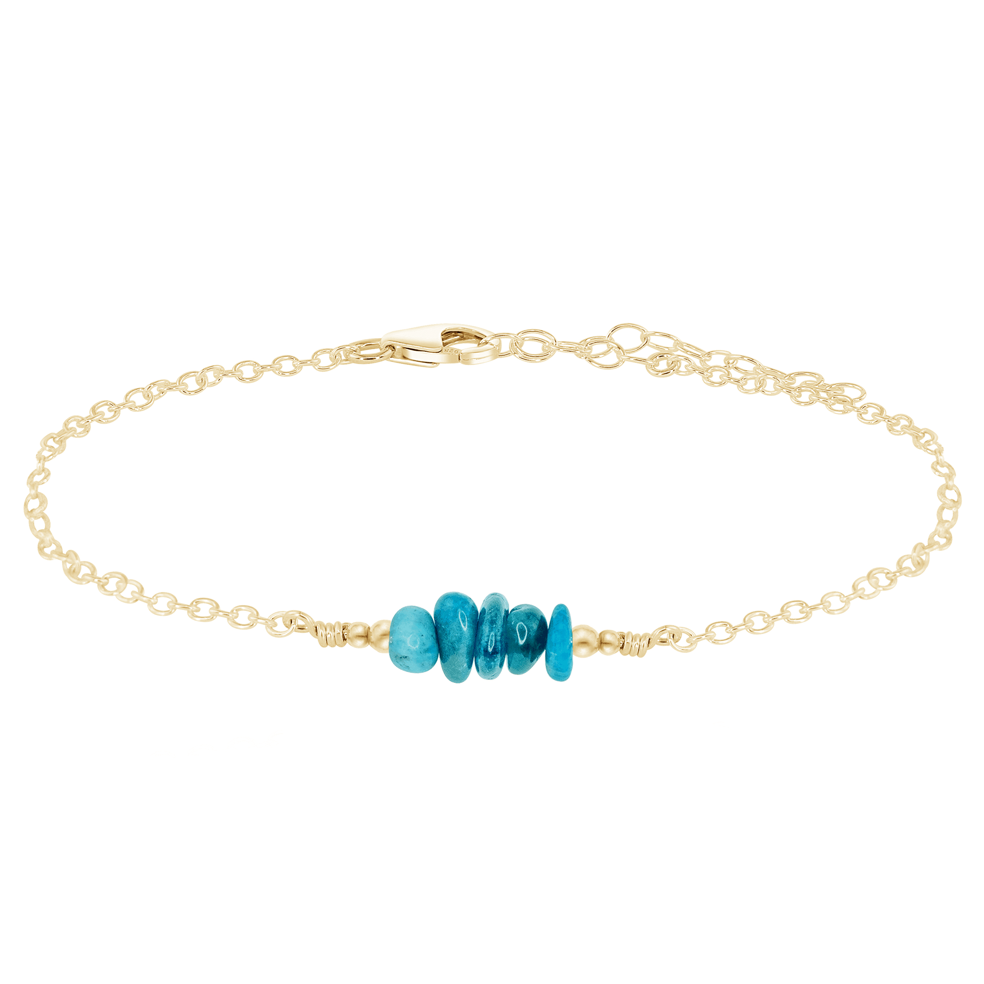 Apatite Chip Bead Bar Anklet - Apatite Chip Bead Bar Anklet - 14k Gold Fill - Luna Tide Handmade Crystal Jewellery