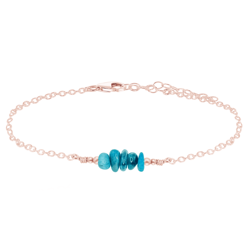 Apatite Chip Bead Bar Anklet - Apatite Chip Bead Bar Anklet - 14k Rose Gold Fill - Luna Tide Handmade Crystal Jewellery
