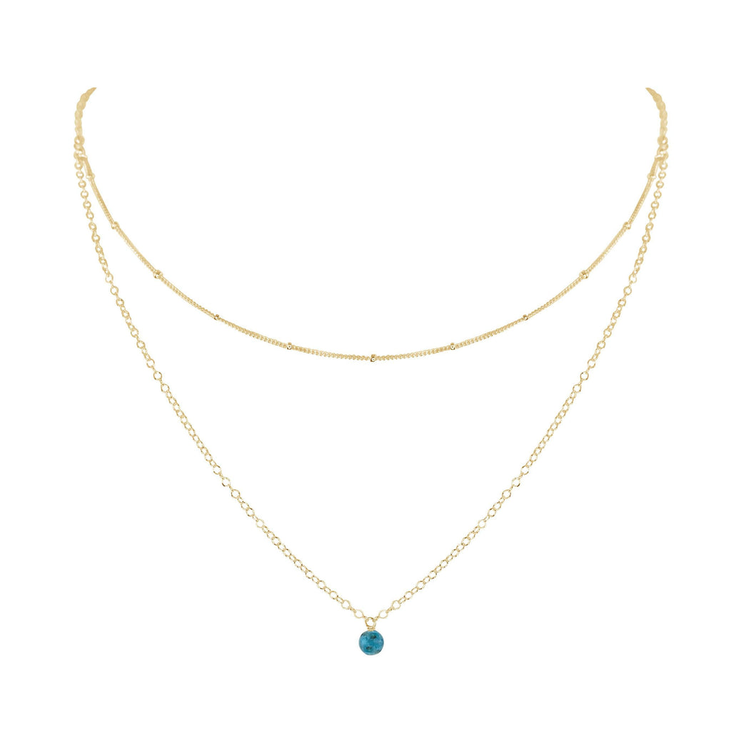 Apatite Gemstone Chain Layered Choker Necklace - Apatite Gemstone Chain Layered Choker Necklace - 14k Gold Fill - Luna Tide Handmade Crystal Jewellery