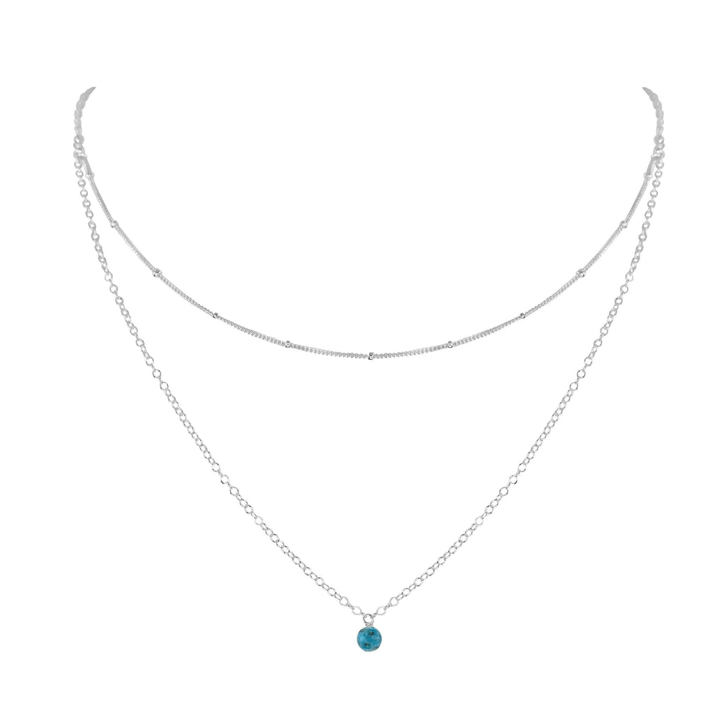 Apatite Gemstone Chain Layered Choker Necklace - Apatite Gemstone Chain Layered Choker Necklace - Sterling Silver - Luna Tide Handmade Crystal Jewellery
