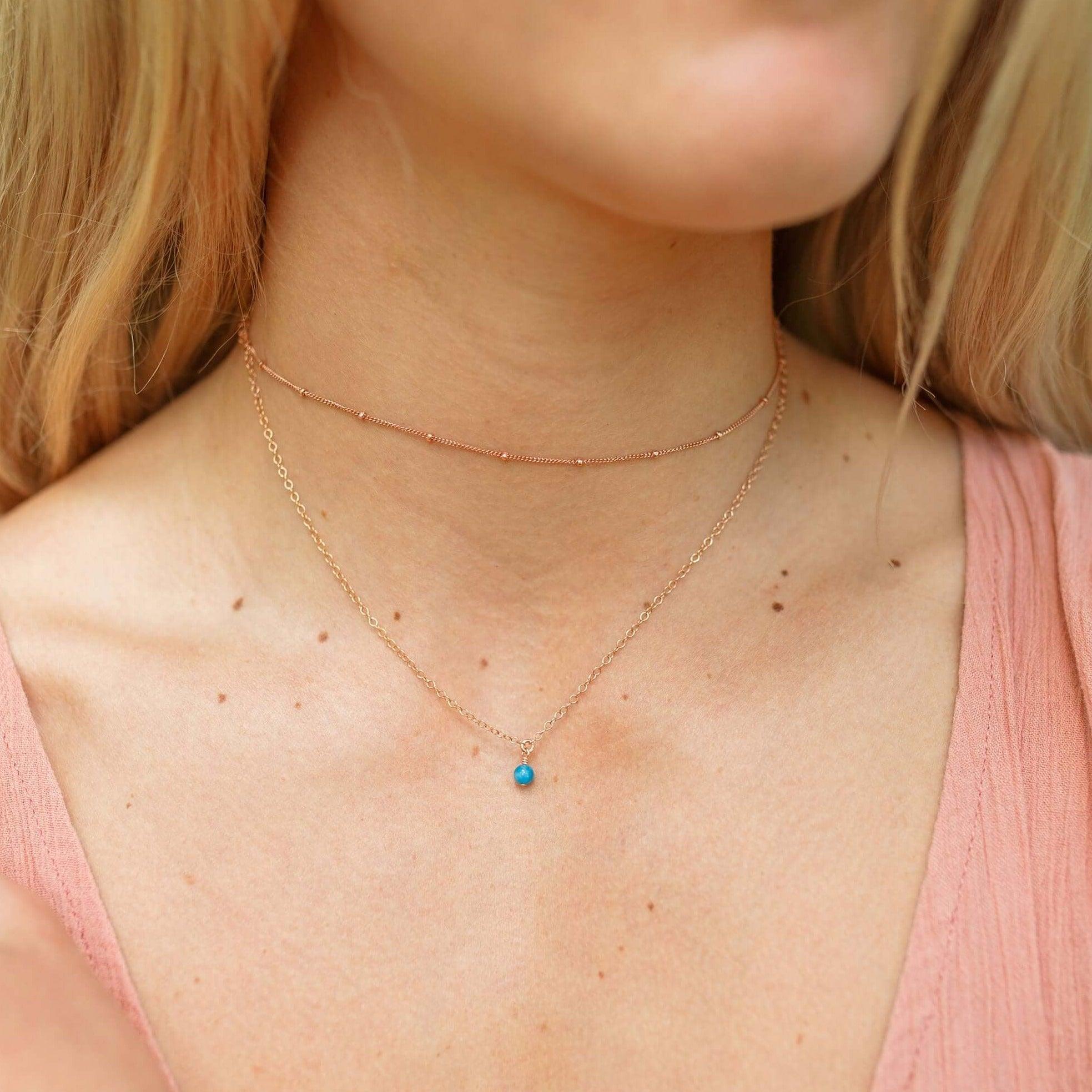 Apatite Gemstone Chain Layered Choker Necklace - Apatite Gemstone Chain Layered Choker Necklace - Sterling Silver - Luna Tide Handmade Crystal Jewellery