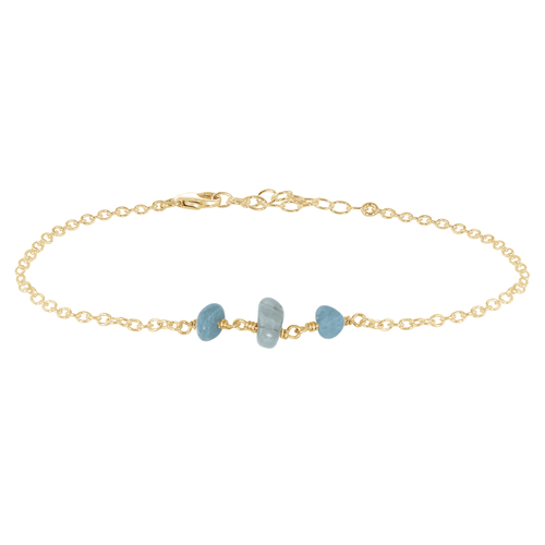 Aquamarine Beaded Chain Anklet - Aquamarine Beaded Chain Anklet - 14k Gold Fill - Luna Tide Handmade Crystal Jewellery