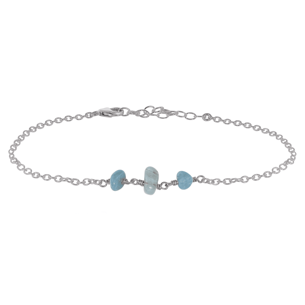 Aquamarine Beaded Chain Anklet - Aquamarine Beaded Chain Anklet - Stainless Steel - Luna Tide Handmade Crystal Jewellery