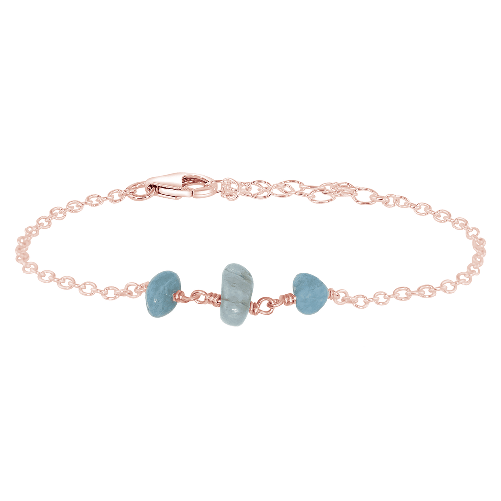 Aquamarine Beaded Chain Bracelet - Aquamarine Beaded Chain Bracelet - 14k Rose Gold Fill - Luna Tide Handmade Crystal Jewellery