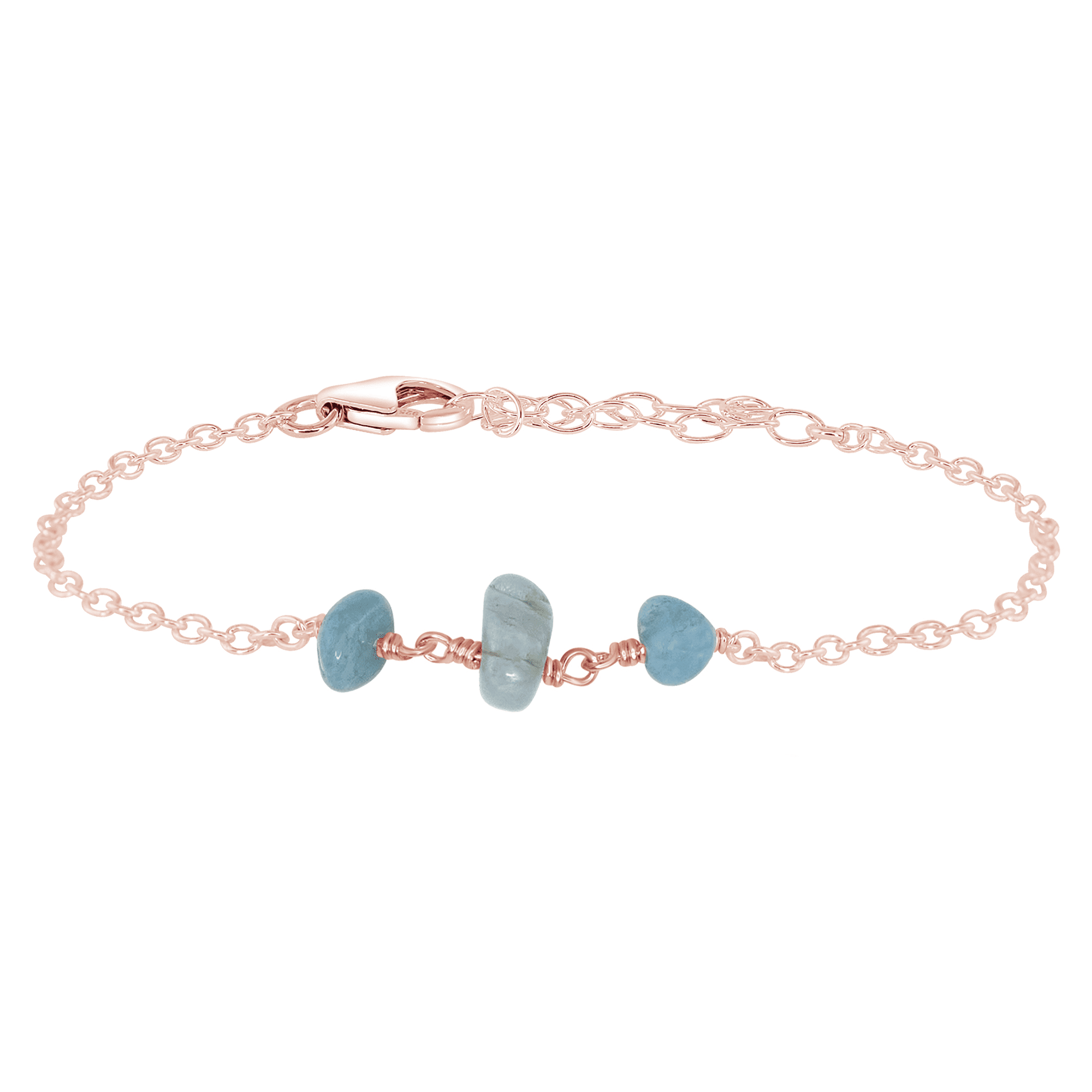 Aquamarine Beaded Chain Bracelet - Aquamarine Beaded Chain Bracelet - 14k Rose Gold Fill - Luna Tide Handmade Crystal Jewellery