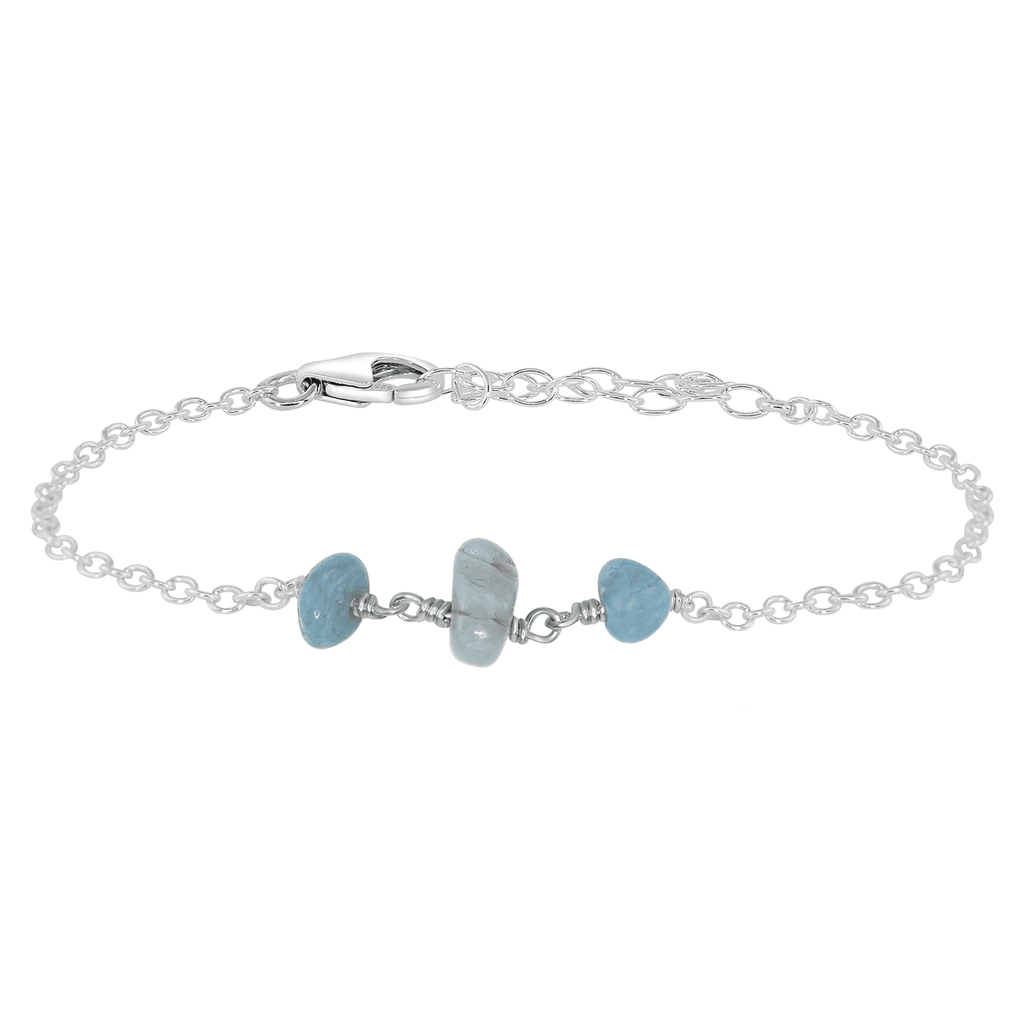 Aquamarine Beaded Chain Bracelet - Aquamarine Beaded Chain Bracelet - Sterling Silver - Luna Tide Handmade Crystal Jewellery