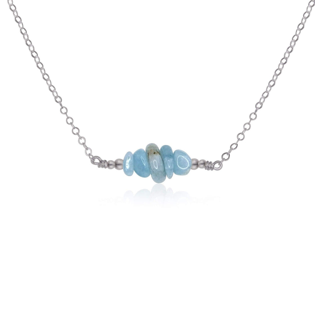 Aquamarine Chip Bead Bar Necklace - Aquamarine Chip Bead Bar Necklace - Stainless Steel - Luna Tide Handmade Crystal Jewellery
