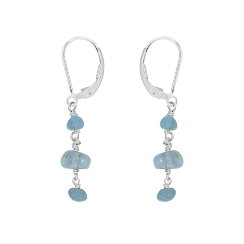 Aquamarine Crystal Beaded Chain Dangle Leverback Earrings - Aquamarine Crystal Beaded Chain Dangle Leverback Earrings - Sterling Silver - Luna Tide Handmade Crystal Jewellery