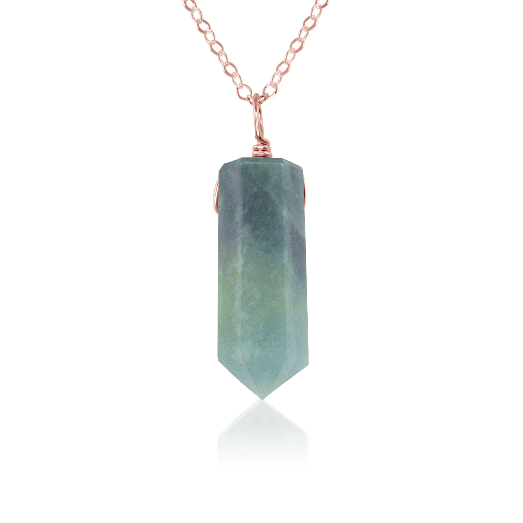 Aquamarine Gemstone Generator Tower Point Pendant Necklace - Aquamarine Gemstone Generator Tower Point Pendant Necklace - 14k Rose Gold Fill / Cable - Luna Tide Handmade Crystal Jewellery
