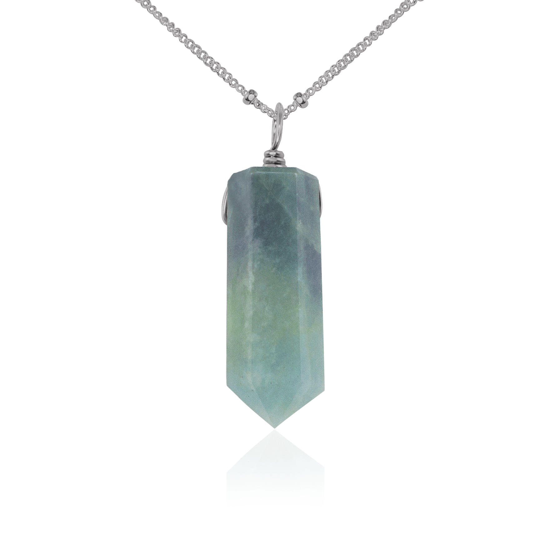 Aquamarine Gemstone Generator Tower Point Pendant Necklace - Aquamarine Gemstone Generator Tower Point Pendant Necklace - Stainless Steel / Satellite - Luna Tide Handmade Crystal Jewellery