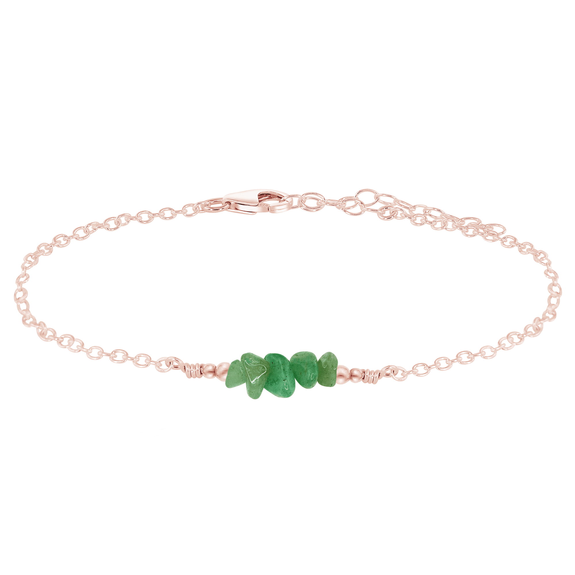 Aventurine Chip Bead Bar Anklet - Aventurine Chip Bead Bar Anklet - 14k Rose Gold Fill - Luna Tide Handmade Crystal Jewellery