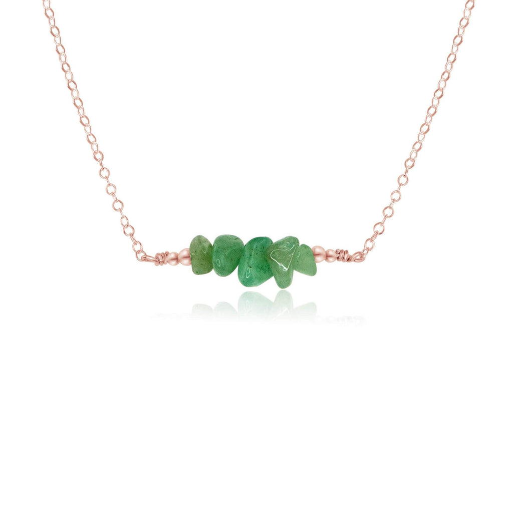 Aventurine Chip Bead Bar Necklace - Aventurine Chip Bead Bar Necklace - 14k Rose Gold Fill - Luna Tide Handmade Crystal Jewellery