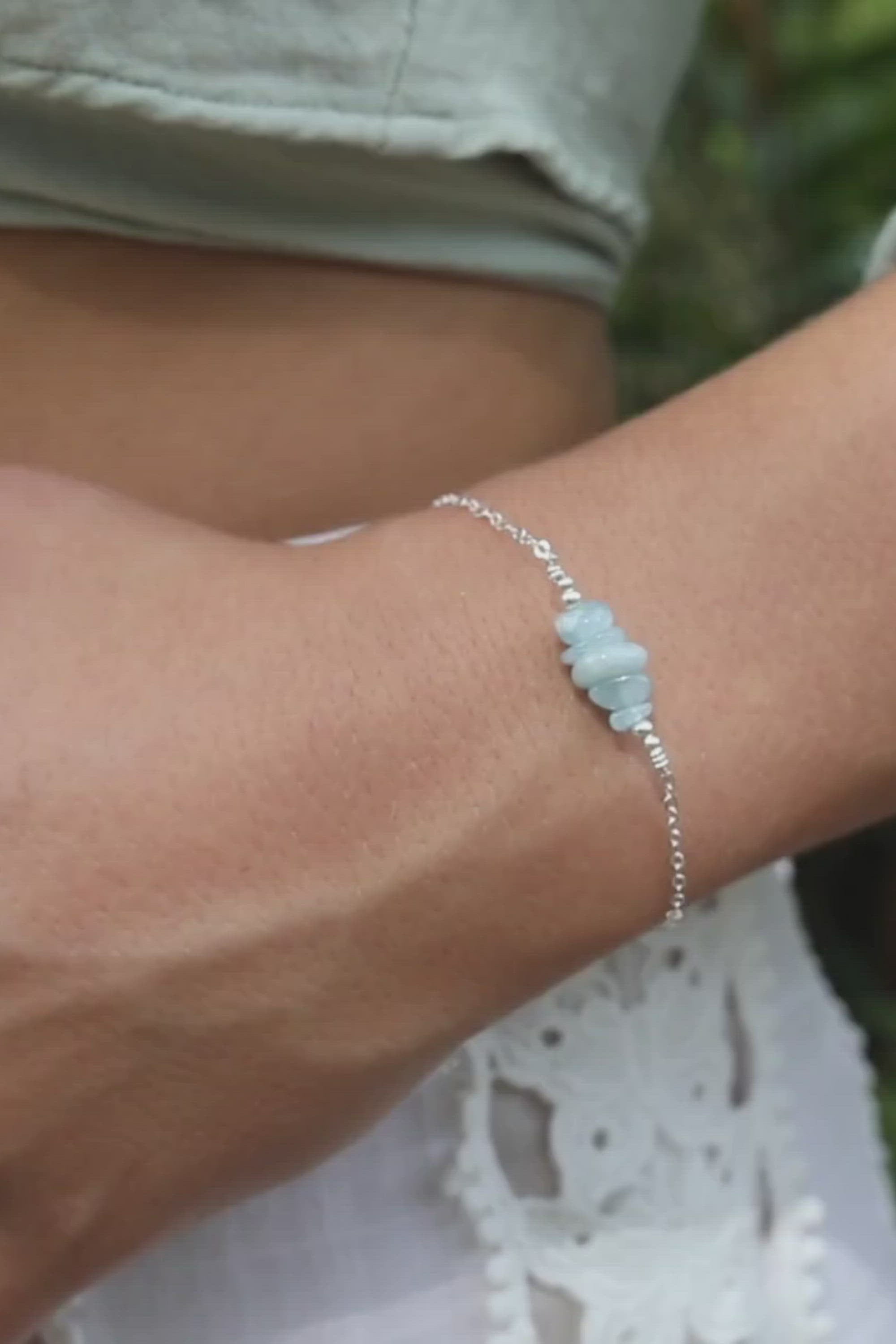 Aquamarine Chip Bead Bar Bracelet