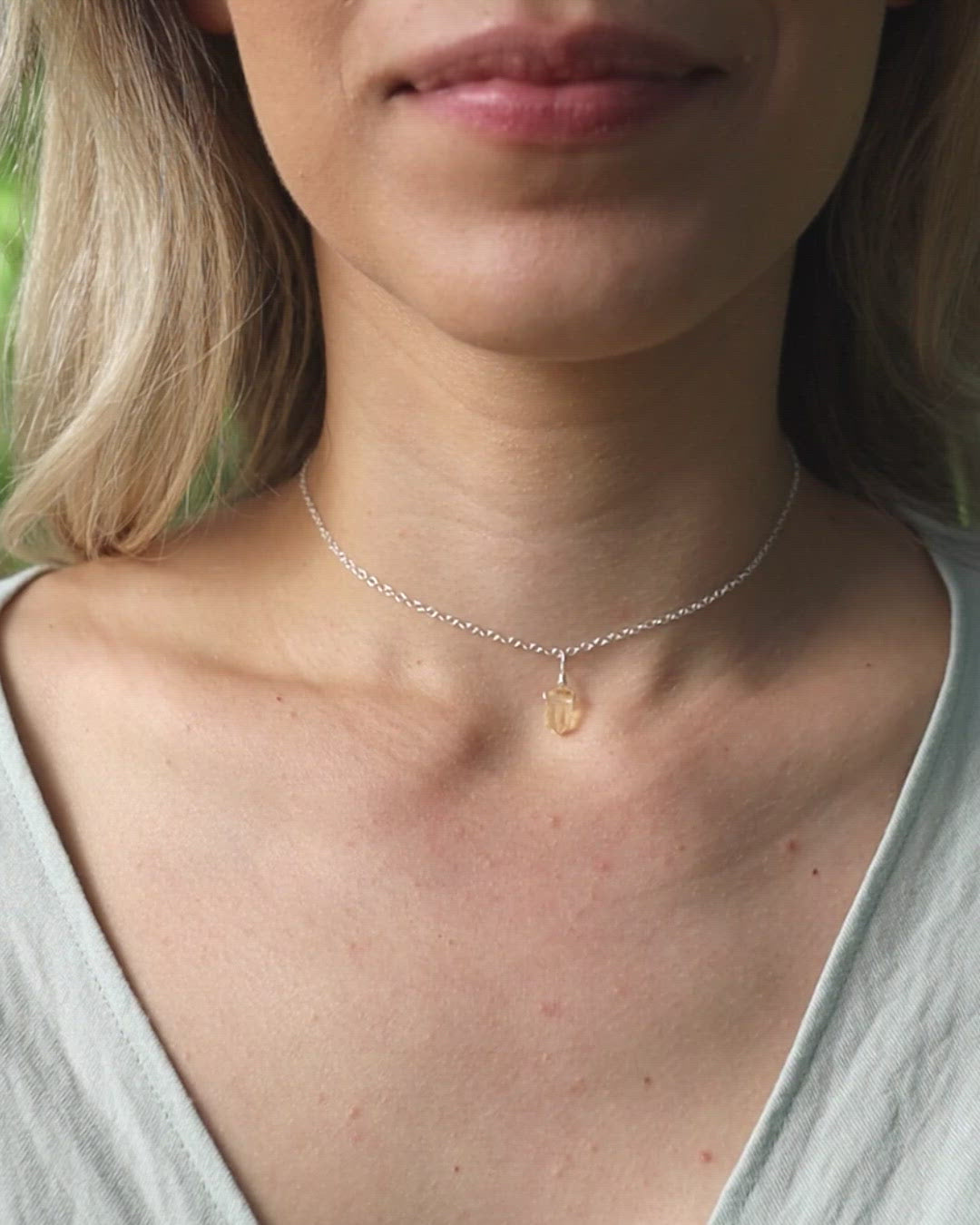 Citrine Mini Double Terminated Crystal Point Pendant Choker Necklace