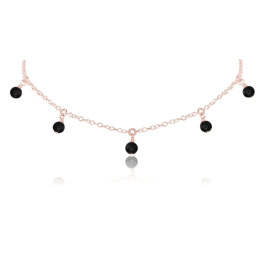 Black Onyx Bead Drop Choker - Black Onyx Bead Drop Choker - 14k Rose Gold Fill - Luna Tide Handmade Crystal Jewellery