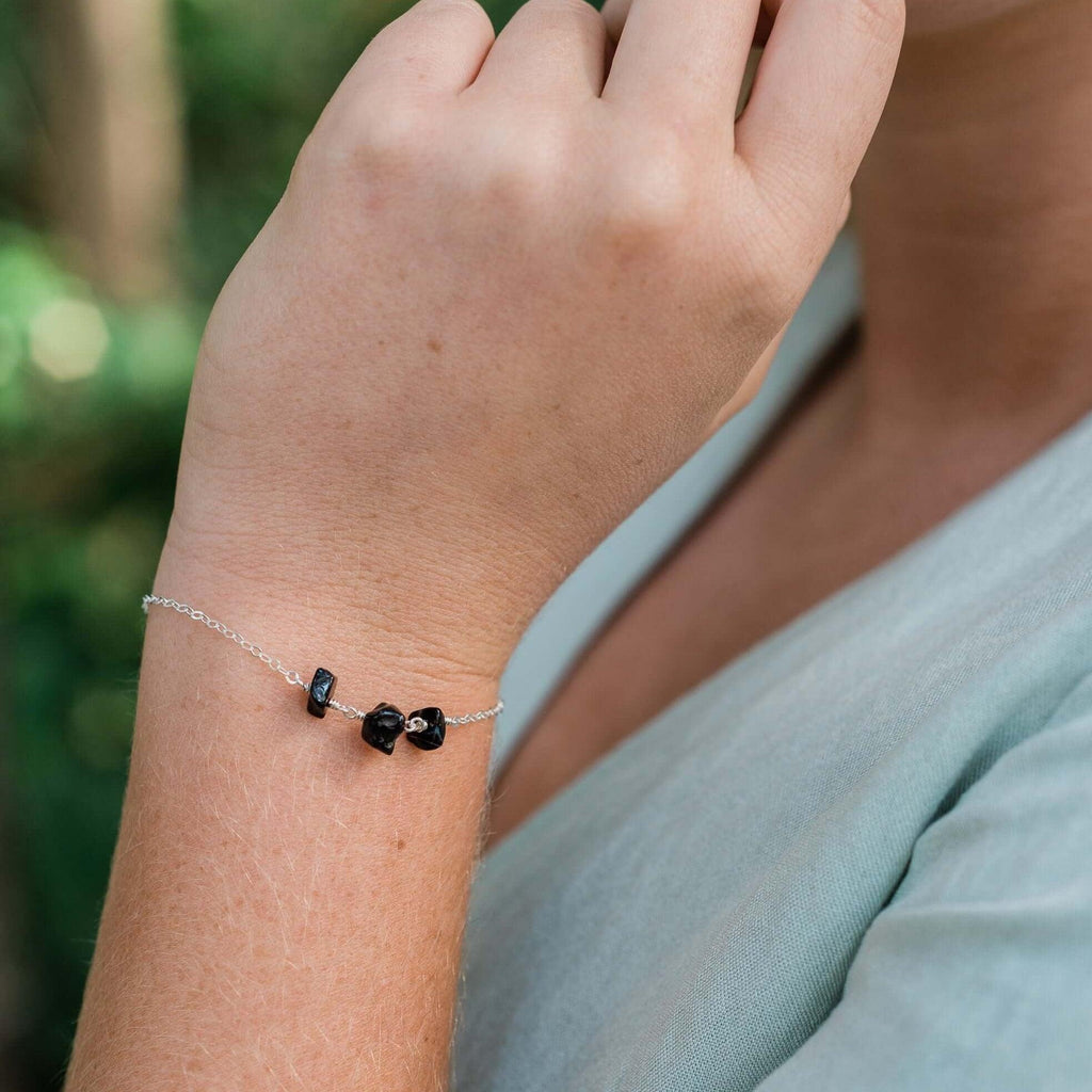 Black Onyx Beaded Chain Bracelet - Black Onyx Beaded Chain Bracelet - 14k Gold Fill - Luna Tide Handmade Crystal Jewellery