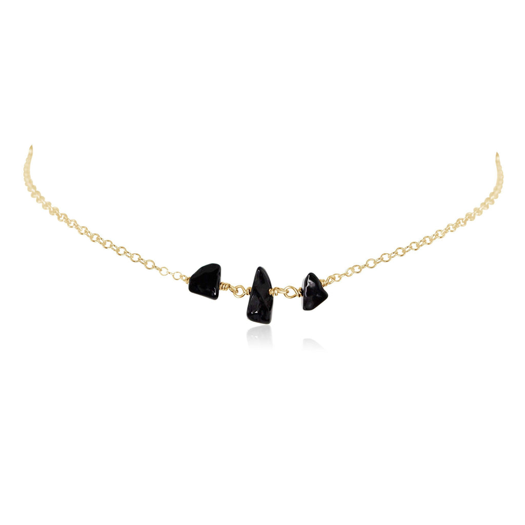 Black Onyx Beaded Chain Choker Necklace - Black Onyx Beaded Chain Choker Necklace - 14k Gold Fill - Luna Tide Handmade Crystal Jewellery