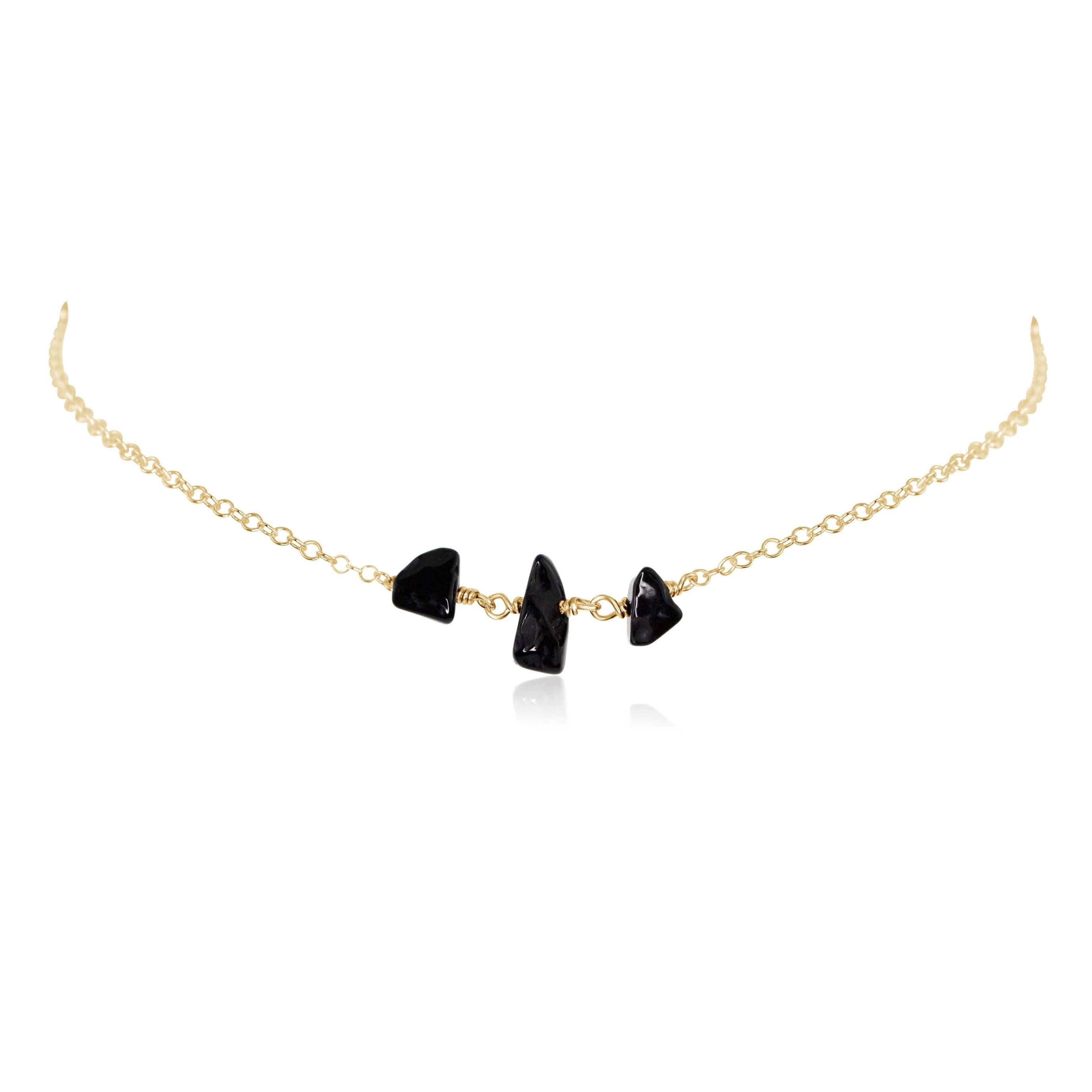 Black Onyx Beaded Chain Choker Necklace - Black Onyx Beaded Chain Choker Necklace - 14k Gold Fill - Luna Tide Handmade Crystal Jewellery