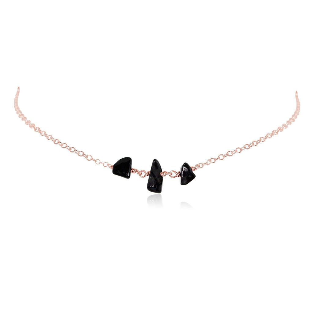 Black Onyx Beaded Chain Choker Necklace - Black Onyx Beaded Chain Choker Necklace - 14k Rose Gold Fill - Luna Tide Handmade Crystal Jewellery