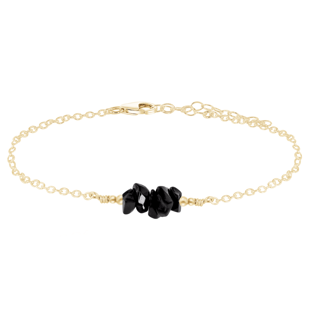 Black onyx Chip Bead Bar Anklet - Black onyx Chip Bead Bar Anklet - 14k Gold Fill - Luna Tide Handmade Crystal Jewellery