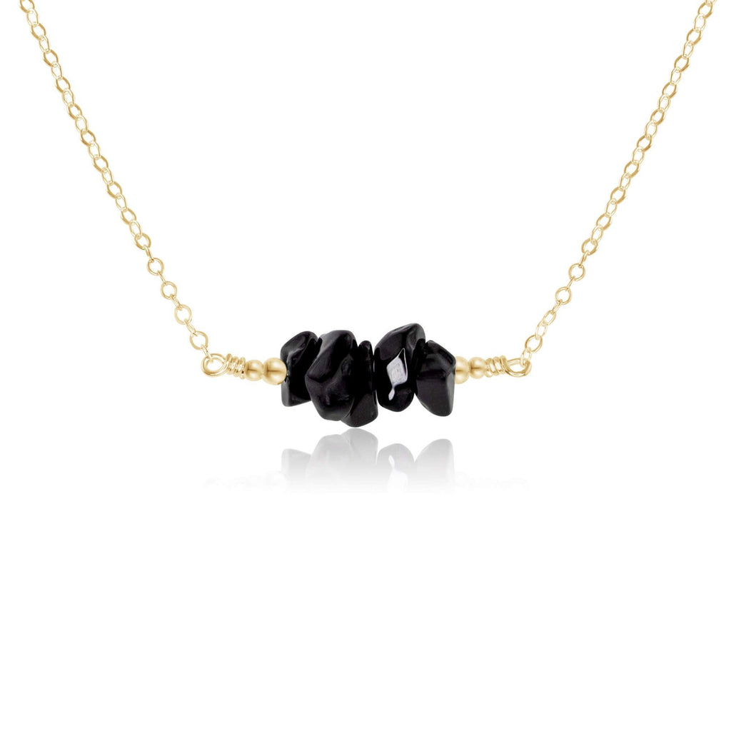 Black Onyx Chip Bead Bar Necklace - Black Onyx Chip Bead Bar Necklace - 14k Gold Fill - Luna Tide Handmade Crystal Jewellery
