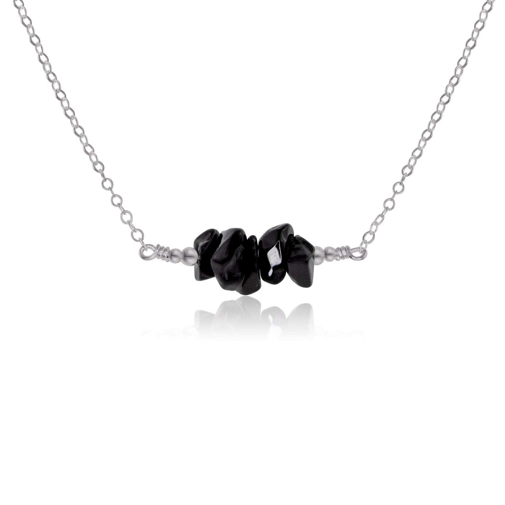 Black Onyx Chip Bead Bar Necklace - Black Onyx Chip Bead Bar Necklace - Stainless Steel - Luna Tide Handmade Crystal Jewellery